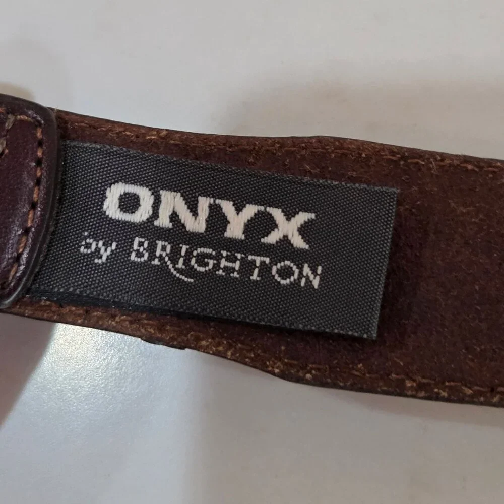 Onyx By Brighton Mens Size 42 Belt Brown & Black‎ Leather Golf Scenes Golf Belt